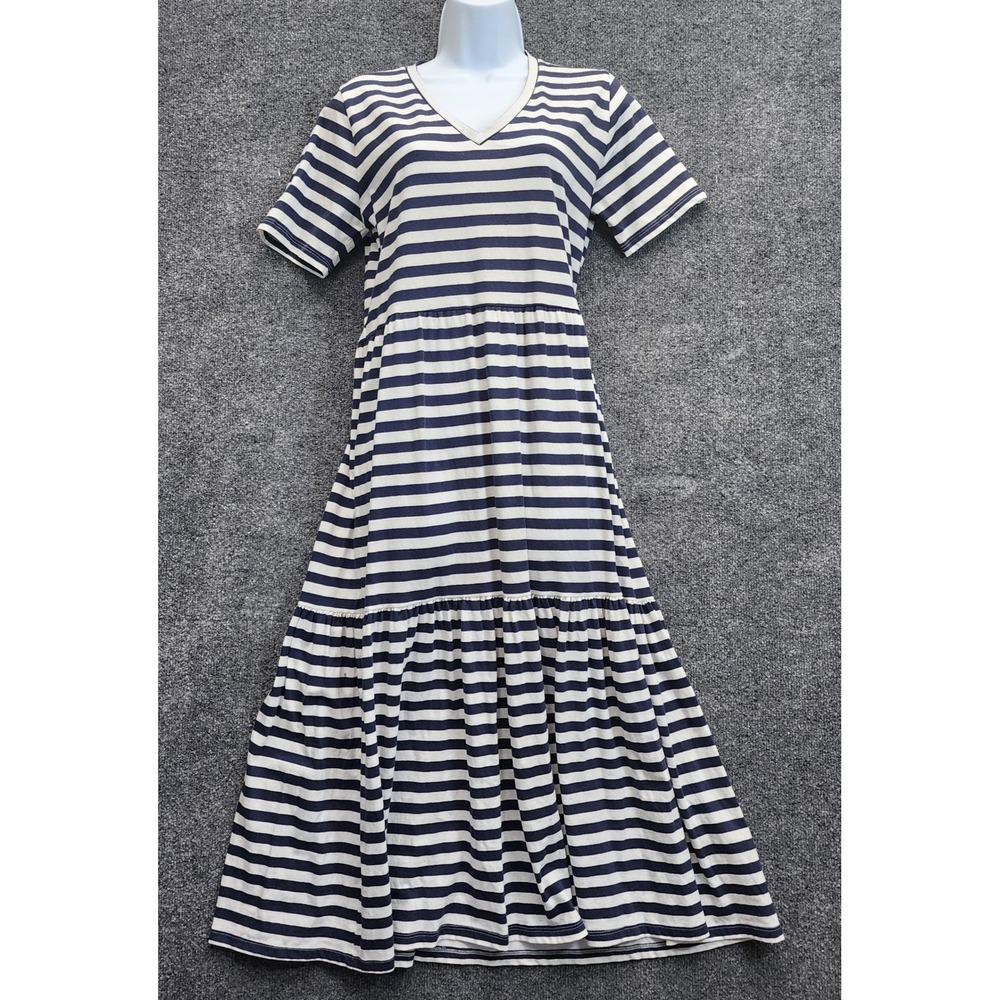 NWT J.Crew Tiered V-Neck Maxi Dress Womens S Navy Stripe Nautical Coastal Preppy